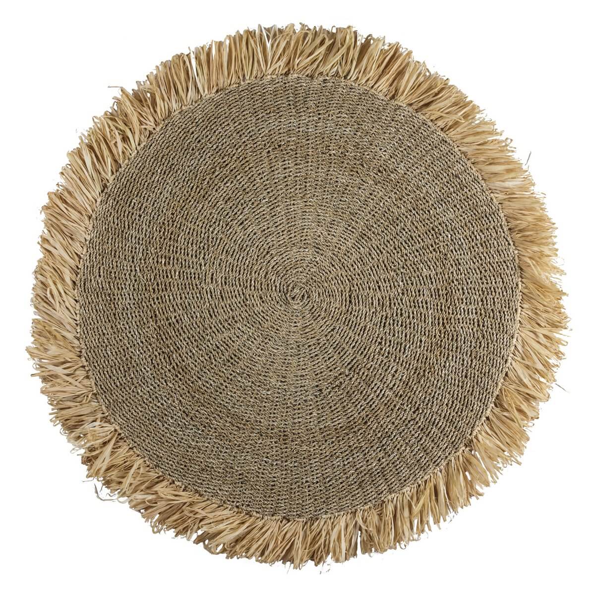100/120cm Rond Zeegras Tapijt | Vloerkleed met Kwastjes DASA (2 maten)-Soeji-Ik Hout ervan.