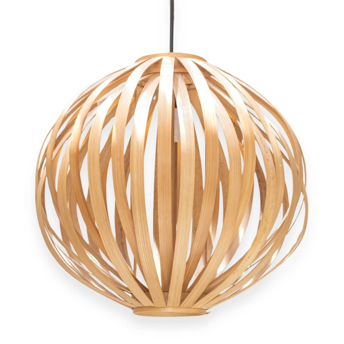 Natuurlijke bamboelampenkap Ubud, bolvormige plafondlamp, handgemaakt van duurzame vezels, 43 cm doorsnede en 41 cm hoog.