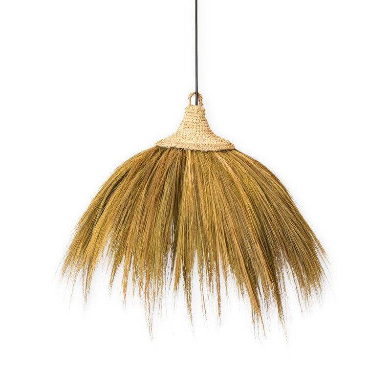 Boho hanglamp Mawana van zeegras, Ø 53 cm, met tropische flair en warme verlichting, ideaal voor een gezellige en ontspannen sfeer.
