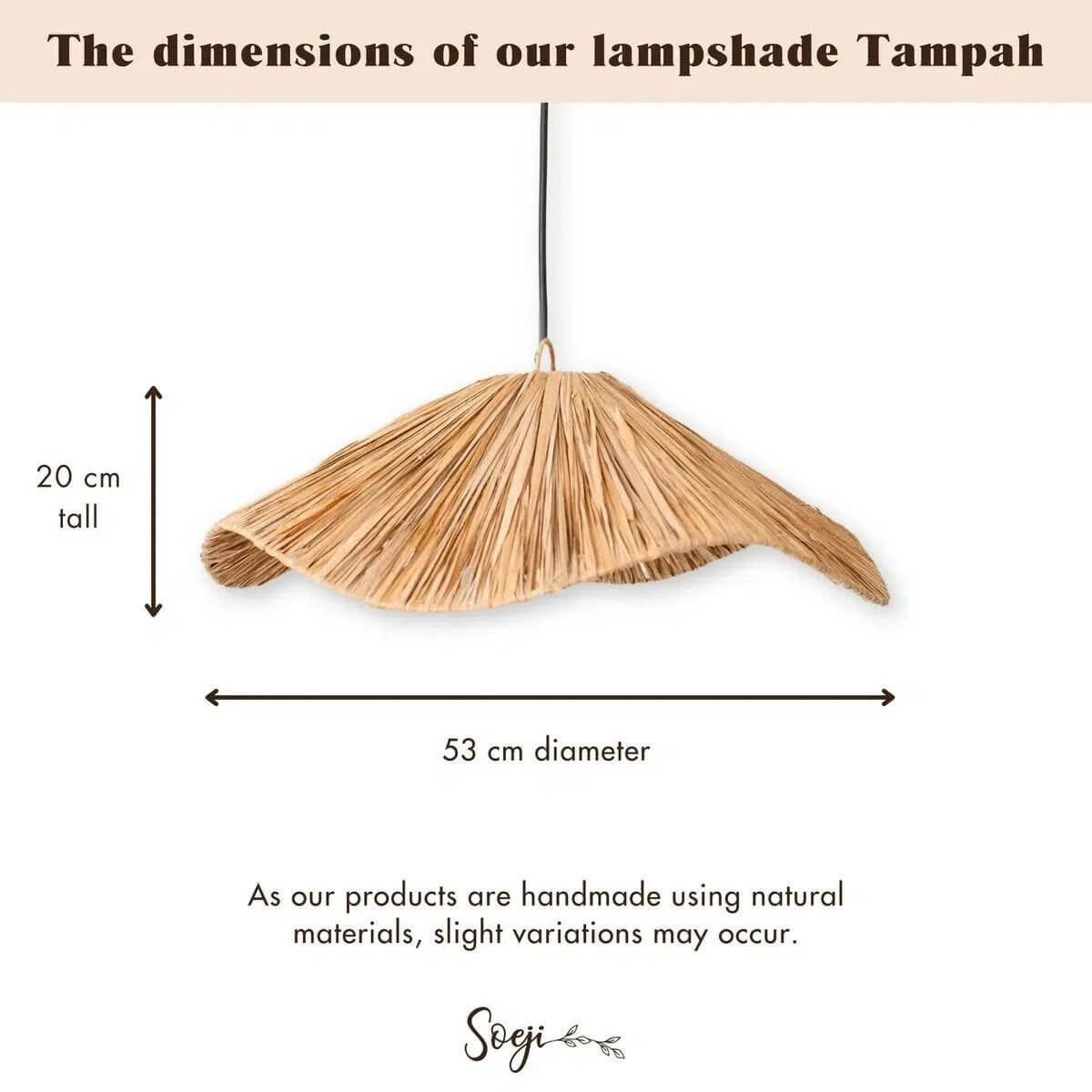 Boho raffia lampenkap Tampah, Ø 53 cm, natuurlijke uitstraling met warme sfeerverlichting voor een rustgevende ambiance.