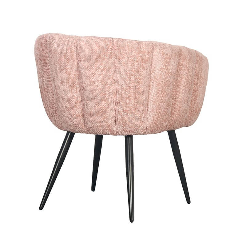 Breeze Stoel Pastel Roze met zachte rugleuning en zwarte poten, set van 2 voor luxe en comfort tijdens diners.