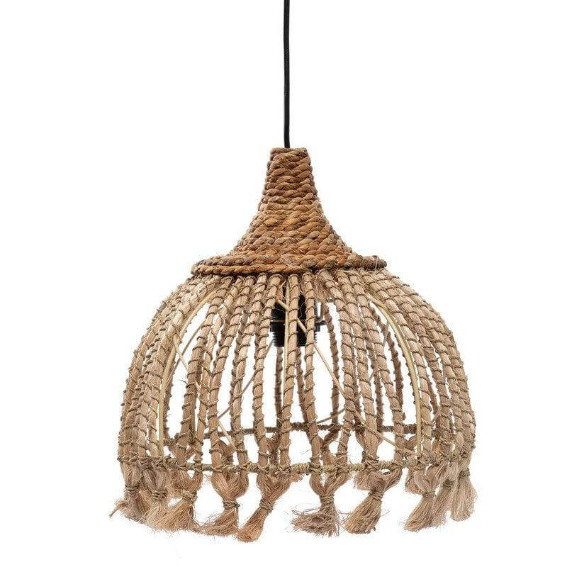 Tropische hanglamp met Abaca Grass kwastjes, boho-stijl, beige. Merk: Bazar Bizar Living. Perfecte middelmaat voor interieurs.