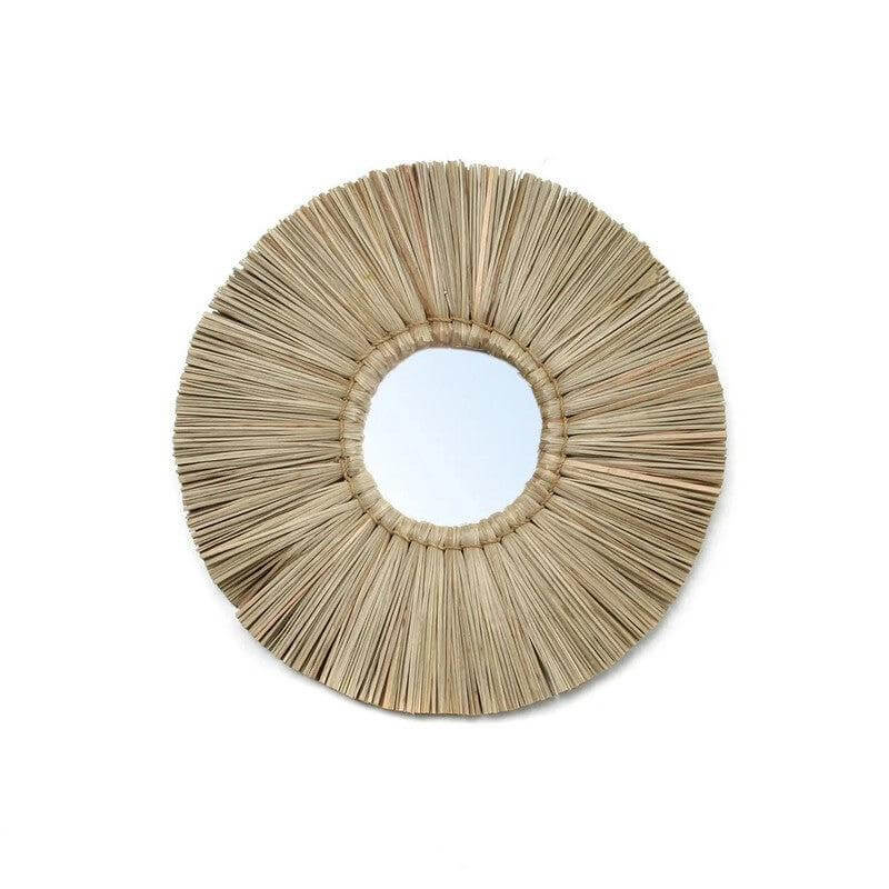 De Alang Alang Spiegel - Naturel - S; ronde zeegras spiegel met boho-uitstraling, perfect voor een aardse touch in elk interieur.