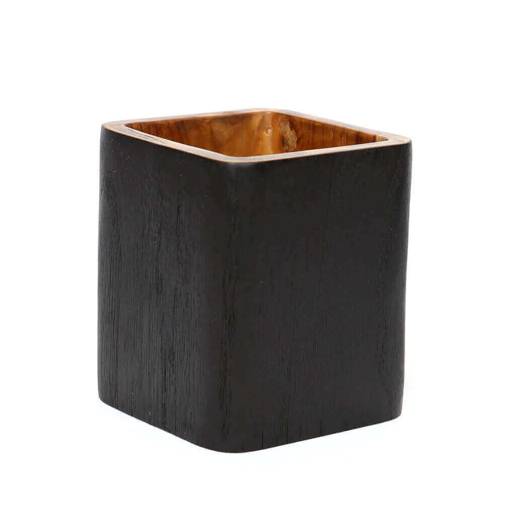 De Bondi Vaas - Vierkant, multifunctionele teakhouten schaal, naturel zwart, ideaal voor make-up of pennen, handgemaakt.