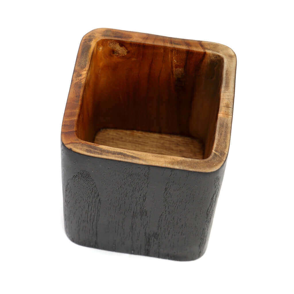 De Bondi Vaas - Vierkant, teakhouten schaal voor accessoires en decoratie, kleur naturel zwart, handgemaakt met unieke afmetingen.