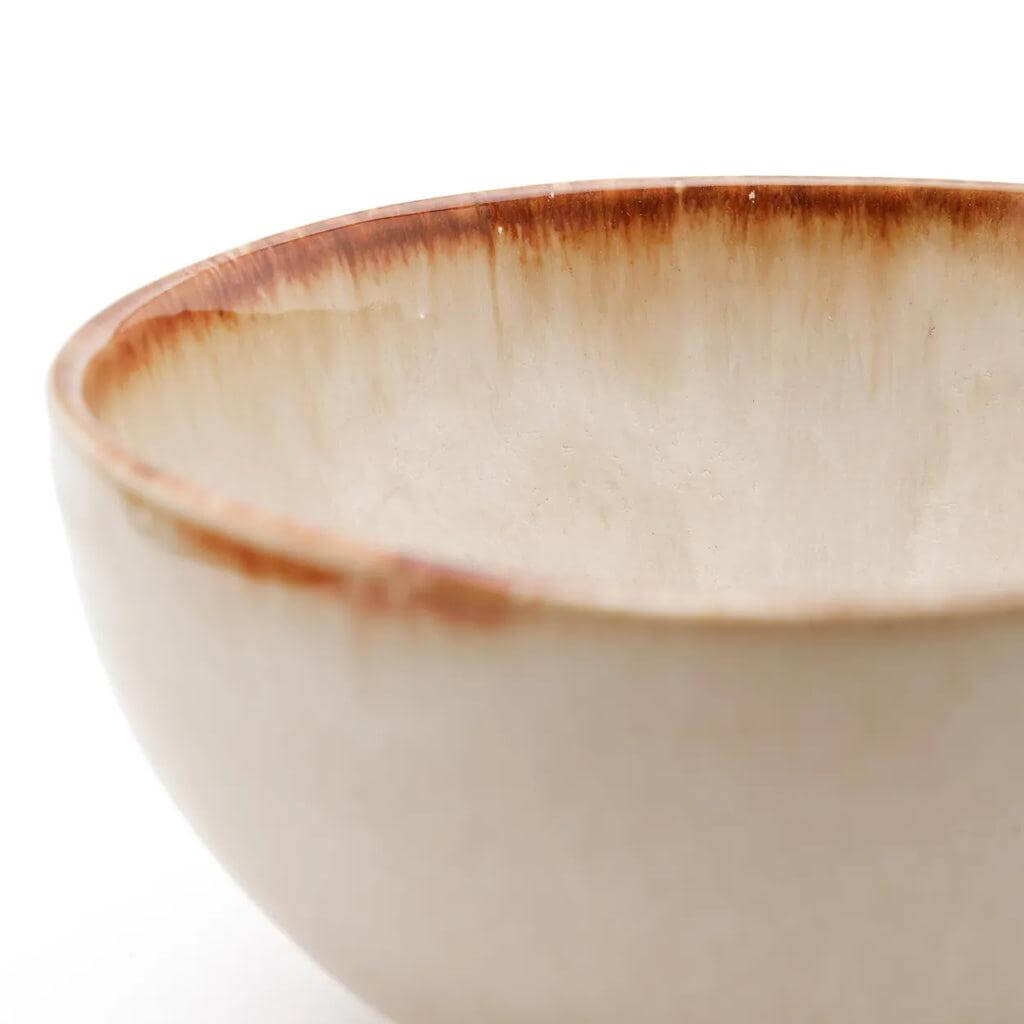Keramische Cascais cornflakeskom met bruin accent, handgemaakt en uniek, ideaal voor brunch of diner. Set van 6.