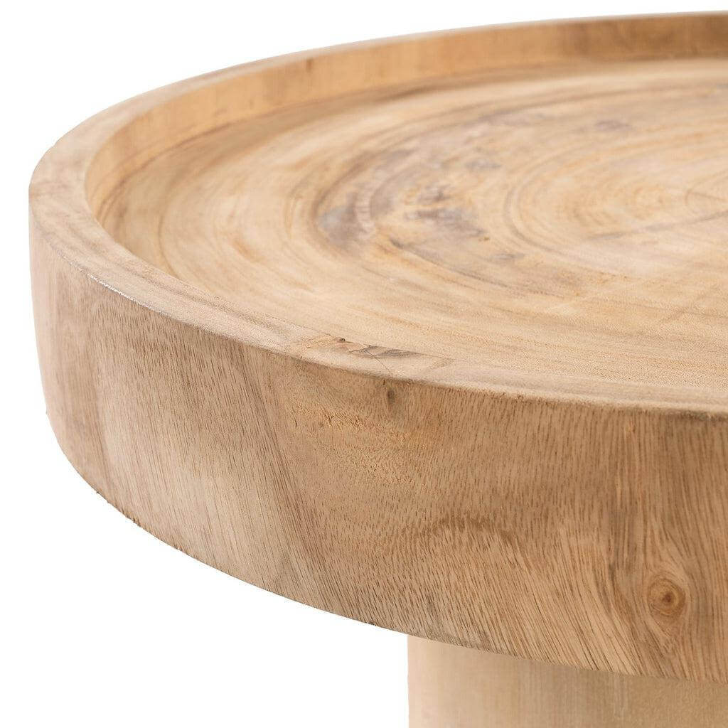 Natuurlijke suarhouten bijzettafel De Chimborazo met subtiele rand, ideaal voor woonkamer of slaapkamer.