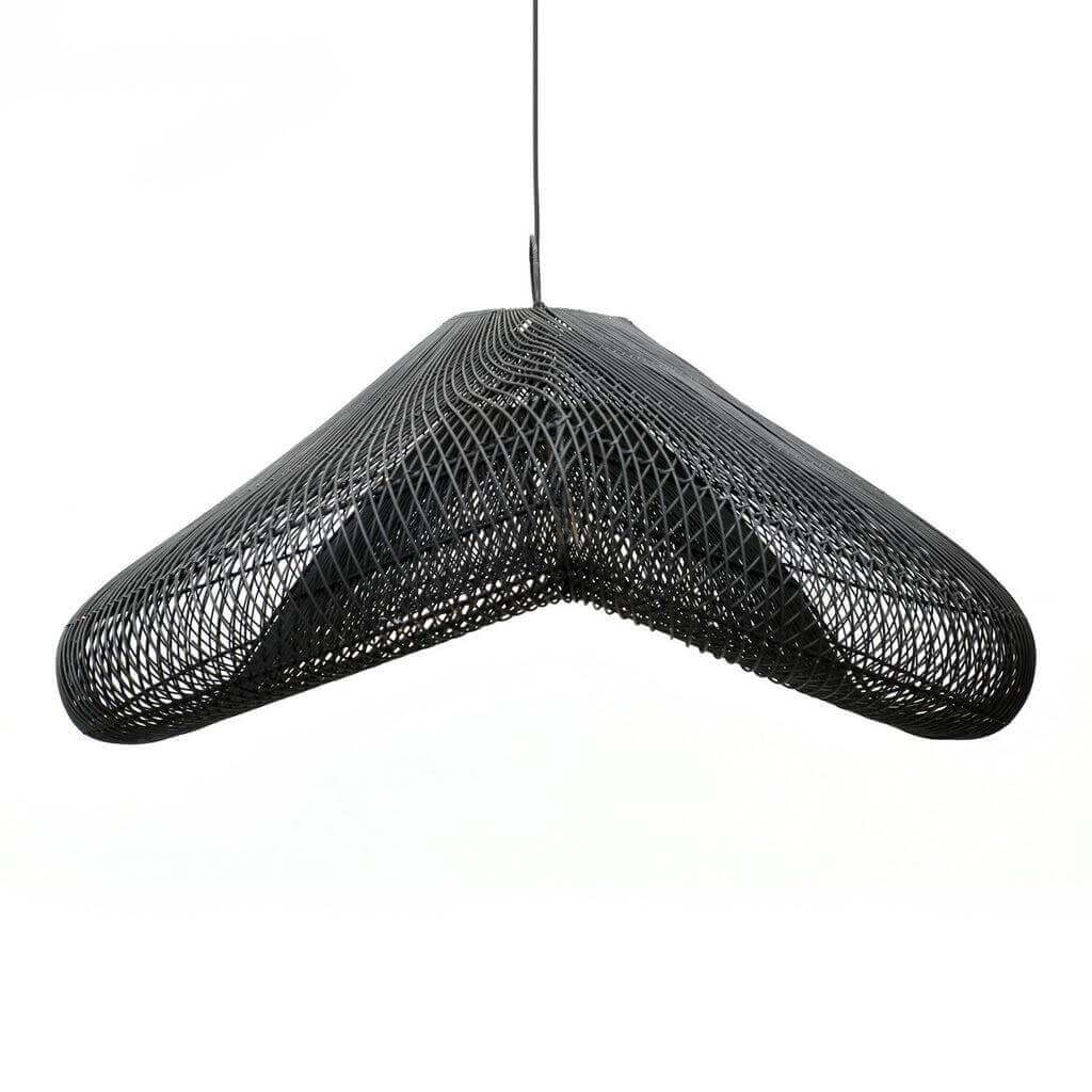 Zwarte XXL rotan wolkvorm hanglamp, ideaal voor slaapkamer of woonruimte, boho stijl, geen bekabeling, 62x120x120 cm.
