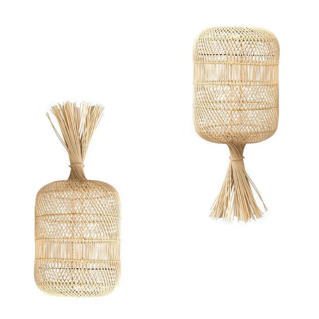 Rotan Dumpling Hang- en Vloerlamp, Natuurlijk design, boho-stijl, multifunctioneel voor binnen en buiten, sfeervolle inrichting.
