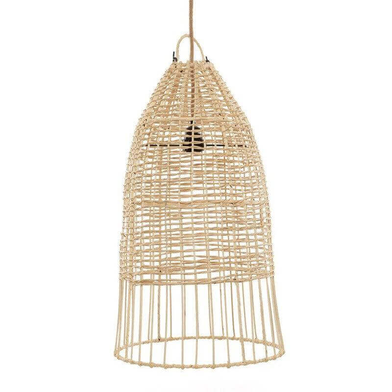 Kooivormige rotan hanglamp De Elba in natuurlijke tinten, geïnspireerd door de Italiaanse kuststijl voor een sfeervol interieur.