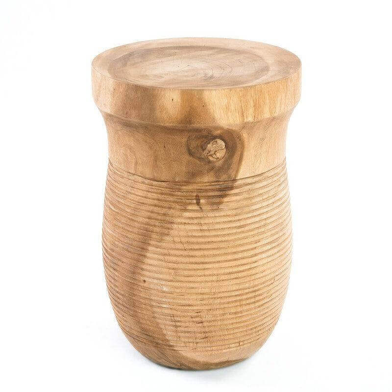 Houten Ezili Kruk - Naturel, veelzijdig als kruk of bijzettafel, met organische vormen en unieke lijnpatronen, perfect voor inrichting.