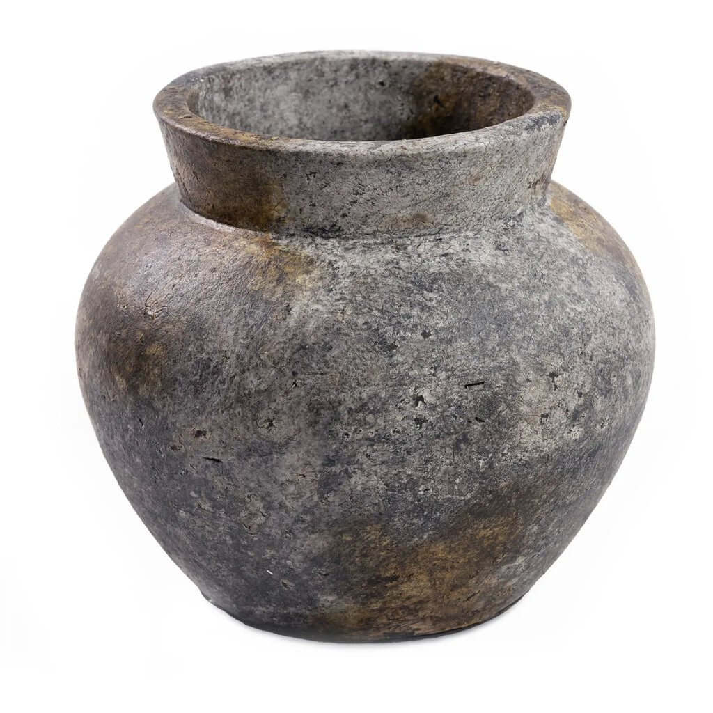 Antieke grijze terracotta vaas voor droogbloemen, 27 cm hoog, kustvibes design voor binnenruimtes, De Funky Vaas formaat L