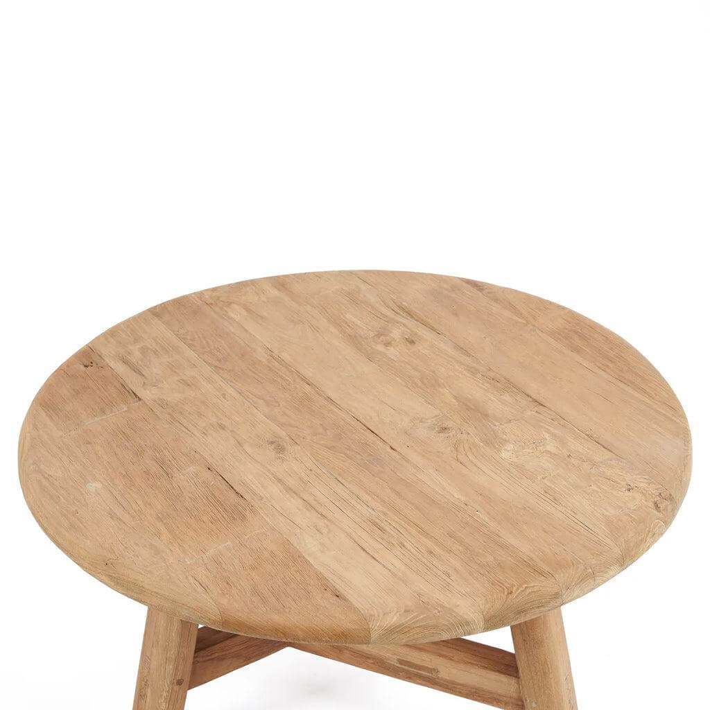Ronde Fusuma salontafel van gerecycled teakhout, ideale ruimtebesparende oplossing met rustieke charme voor ieder interieur.
