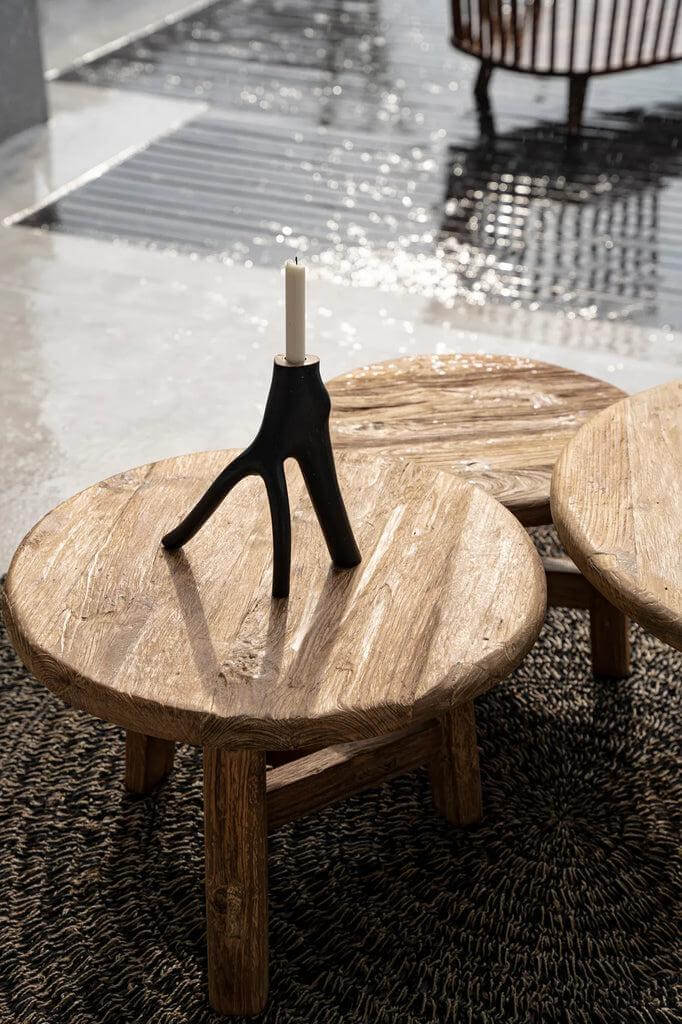 Fusuma salontafelset van gerecycled teakhout, rustieke uitstraling, ruimtebesparend design.