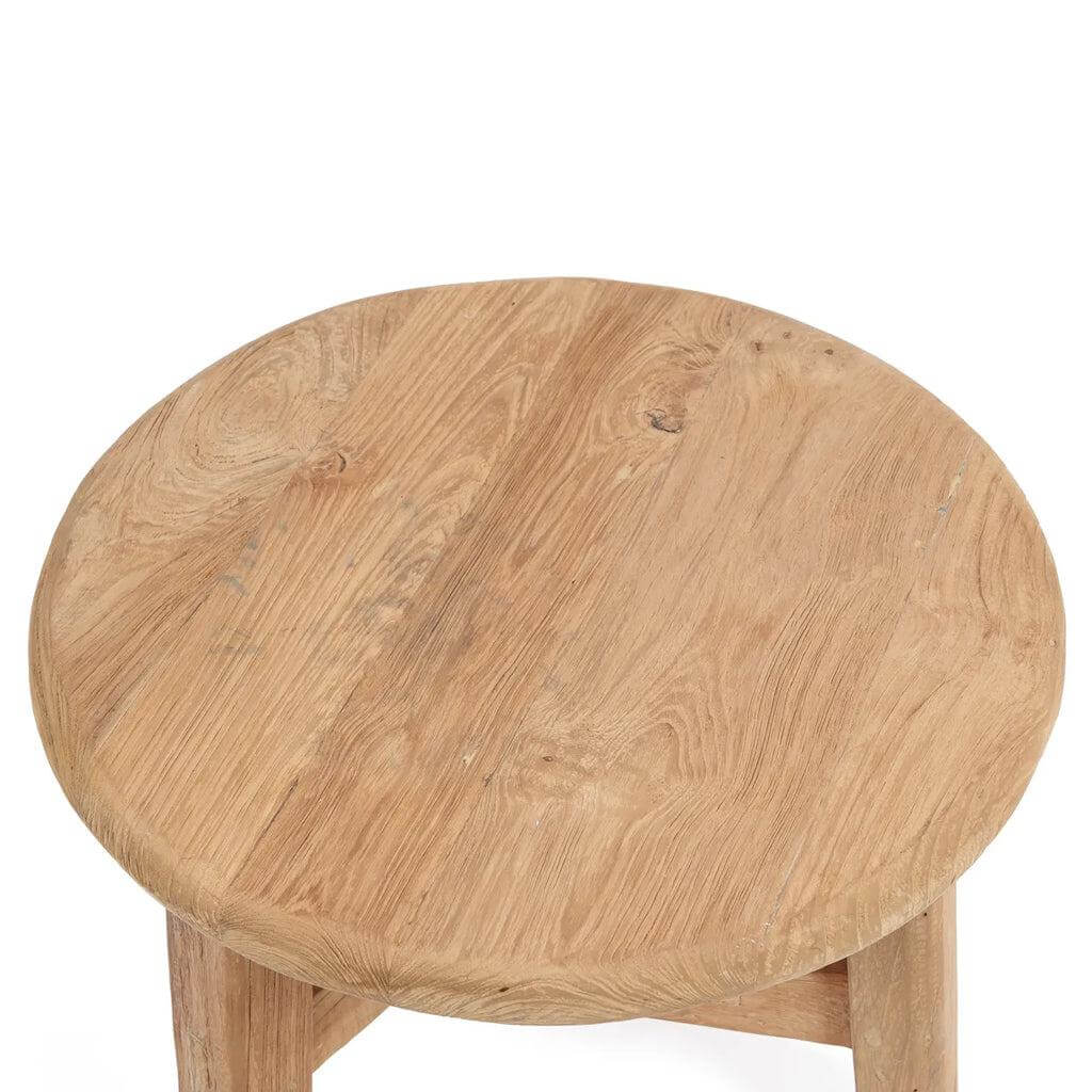 Ronde Fusuma salontafel van gerecycleerd teakhout met rustieke uitstraling en variabele hoogtes voor ruimtebesparende set.