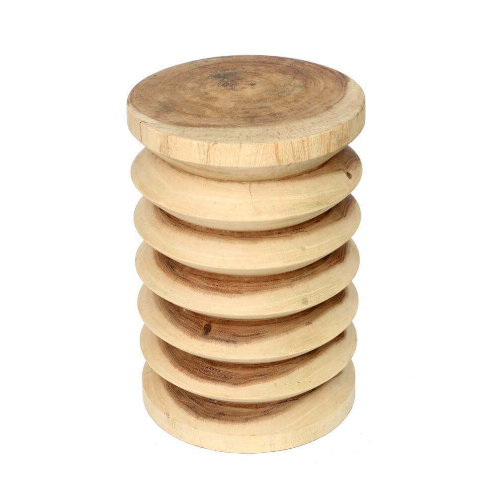 De Galapagos Kruk - Naturel, massief teak hout, ideale bijzettafel voor tuin, terras of woonkamer, handgemaakte afwerking.