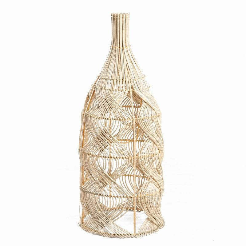 Rotan hanglamp De Garaffa in de vorm van een fles, natuurlijk kleur, veelzijdige lamp voor vloer, tafel of plafond. Hoogte 70 cm.