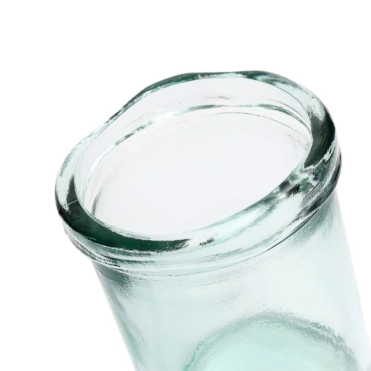 Close-up of the De Jiandan blue vase, showcasing its recycled glass texture and bohemian style, perfect for minimalist interiors.