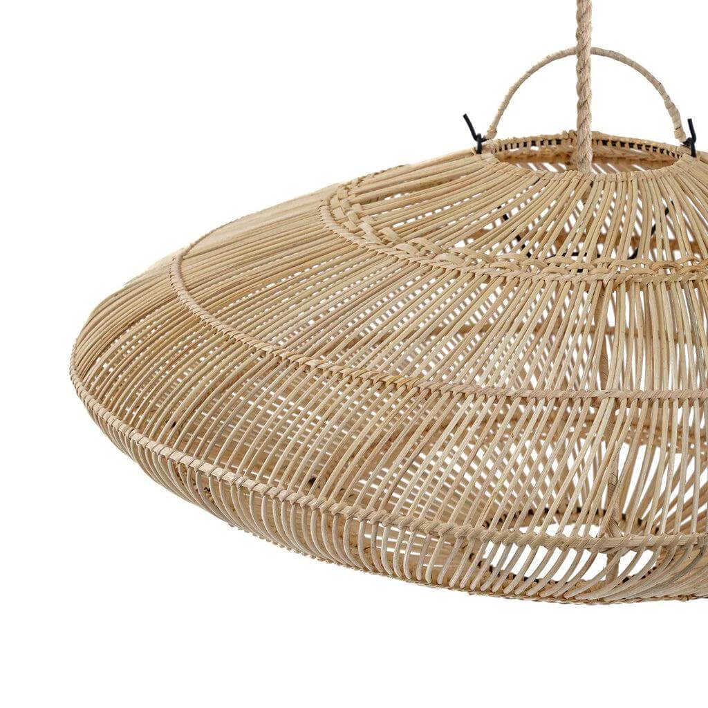 Natuurlijke Macaron hanglamp van rotan, handgemaakt en elegant, ideaal voor een speelse en stijlvolle interieurverlichting.