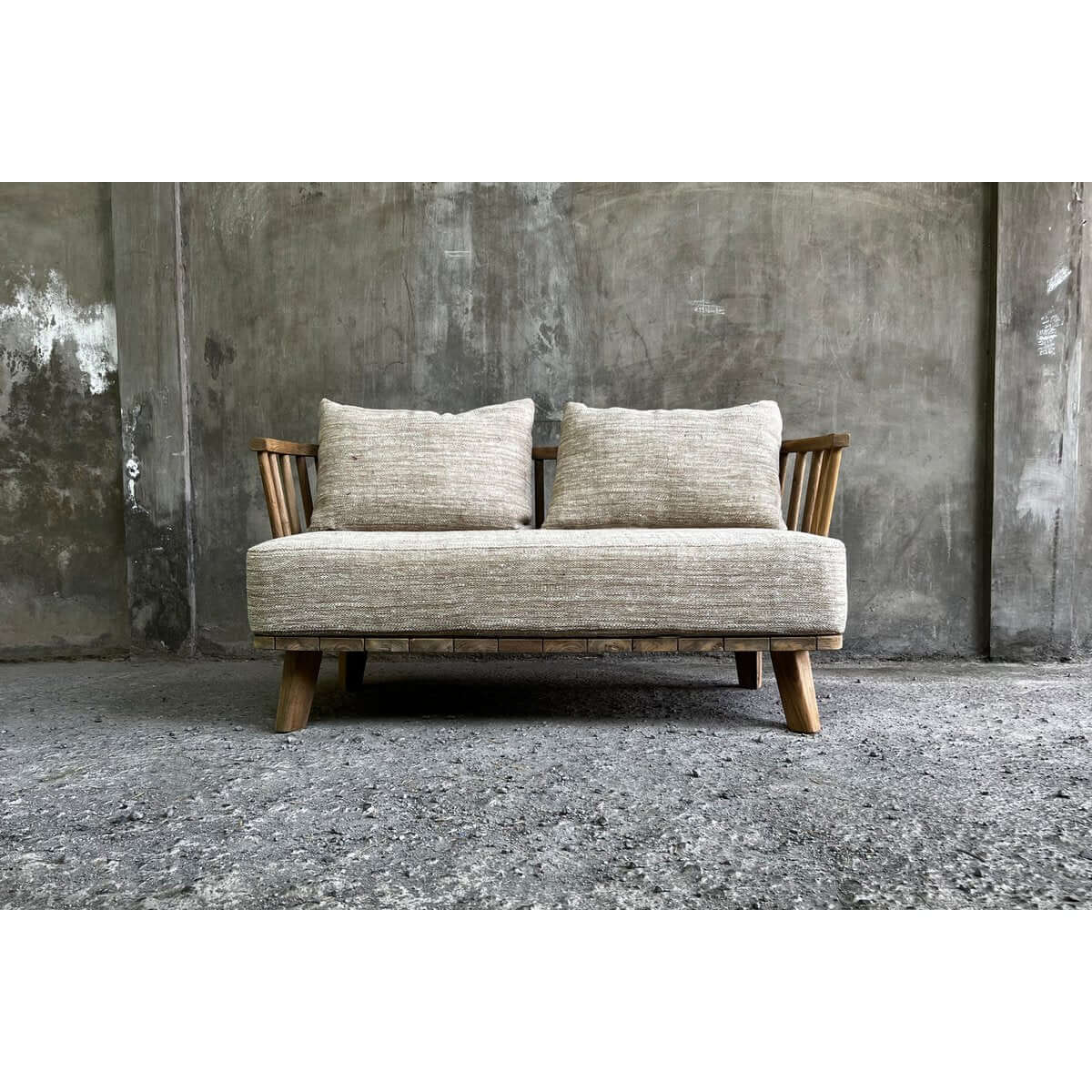 Alt Tag: Bohemian De Malawi One Seater in recycled teak with plush cushions, adding style and comfort to any space.