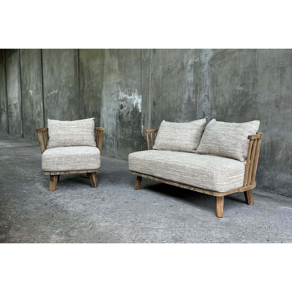 Bohemian De Malawi One Seater in Natural Tierra, featuring recycled teak and plush cushions, perfect for cozy indoor or outdoor spaces.
