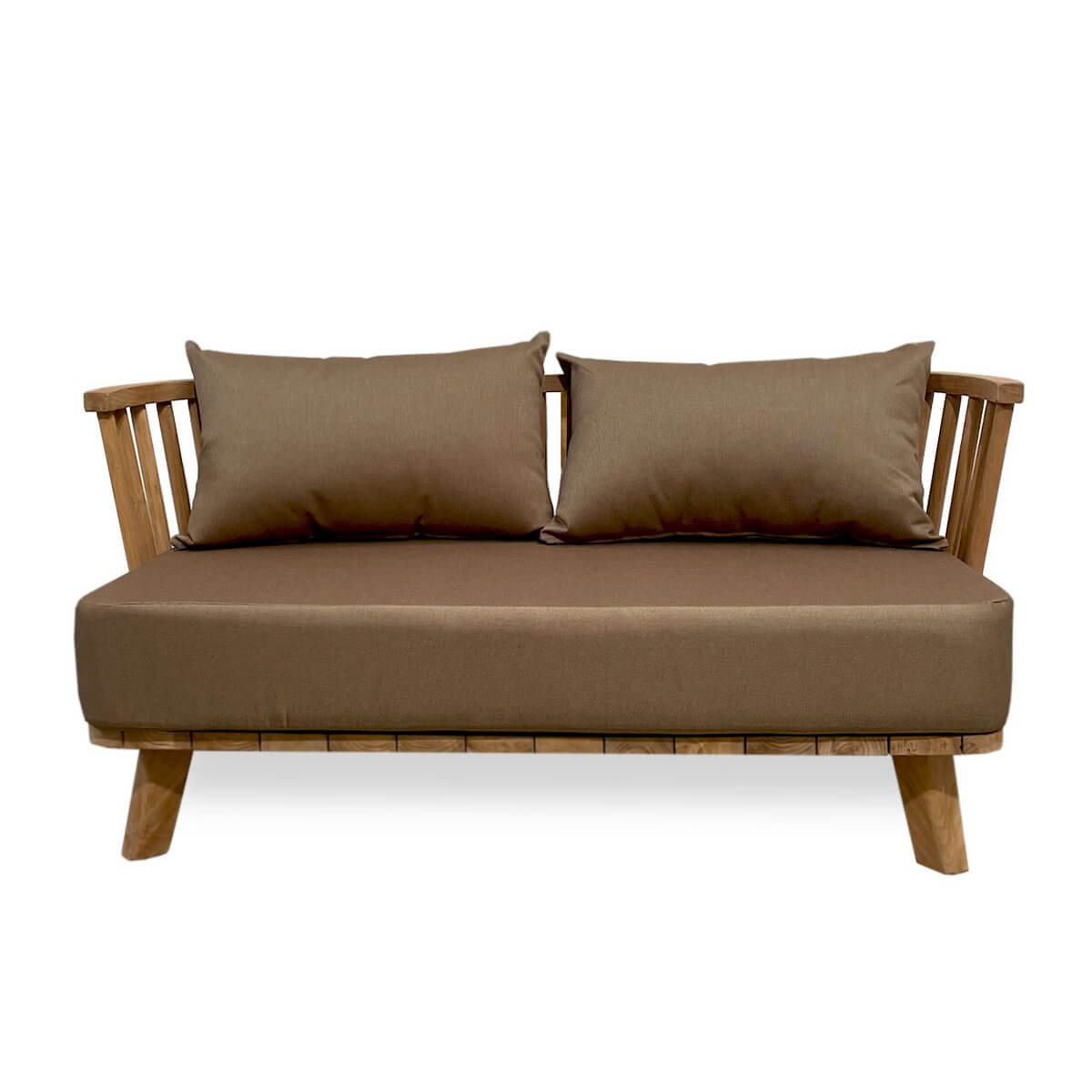 Bohemian De Malawi One Seater in natural tierra finish with plush cushions and recycled teak wood frame, ideal for relaxing spaces.
