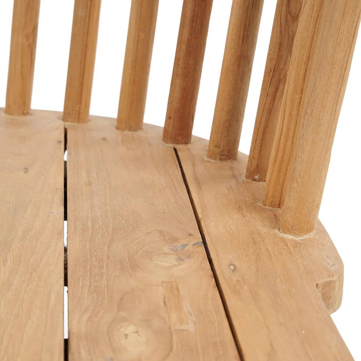Close-up of the Malawi tweezitter's natural teak wood detailing, showcasing its Bohemian style and meticulous craftsmanship.