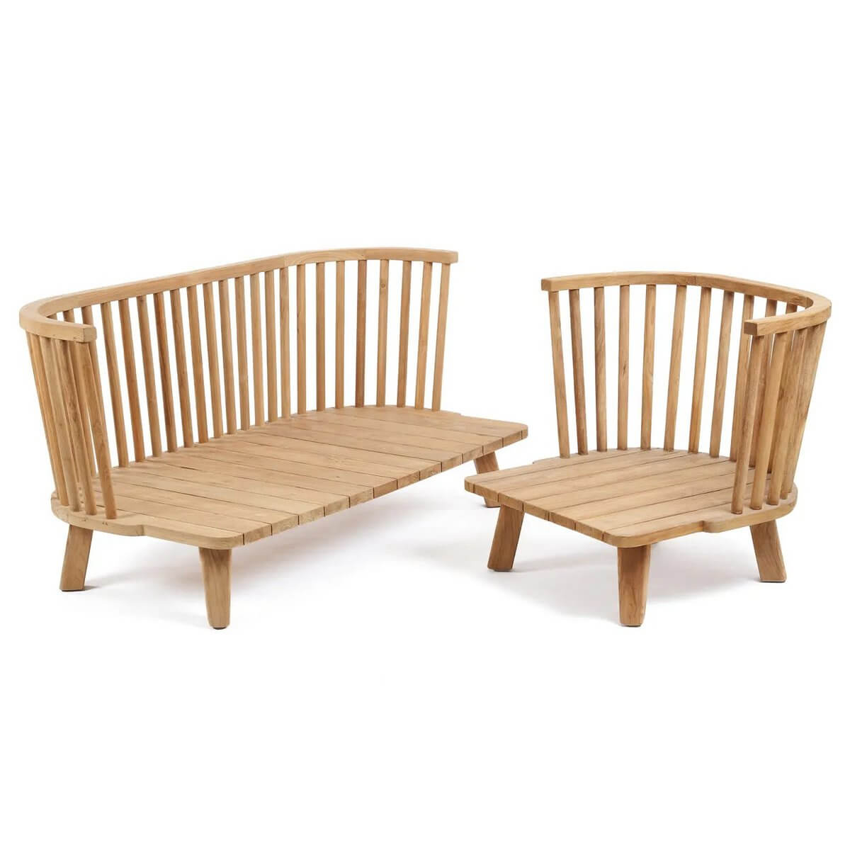 Elegant bohemian Malawi tweezitter in natural beige, crafted from recycled teak with comfortable cushions, perfect for stylish relaxation.