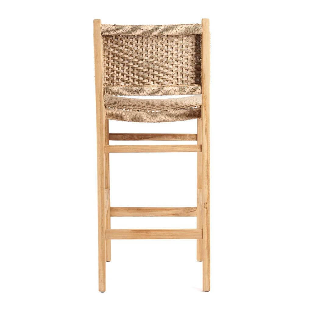 De Meno barkruk van teakhout met viro touw zitting, perfect voor een stijlvolle en duurzame (ontbijt)bar ervaring buiten.