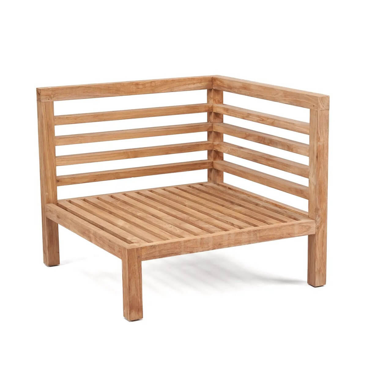 Moyo modulaire hoek links, Bohemian-style outdoor seating, eco-friendly wood design, perfect for customizable patio arrangements.