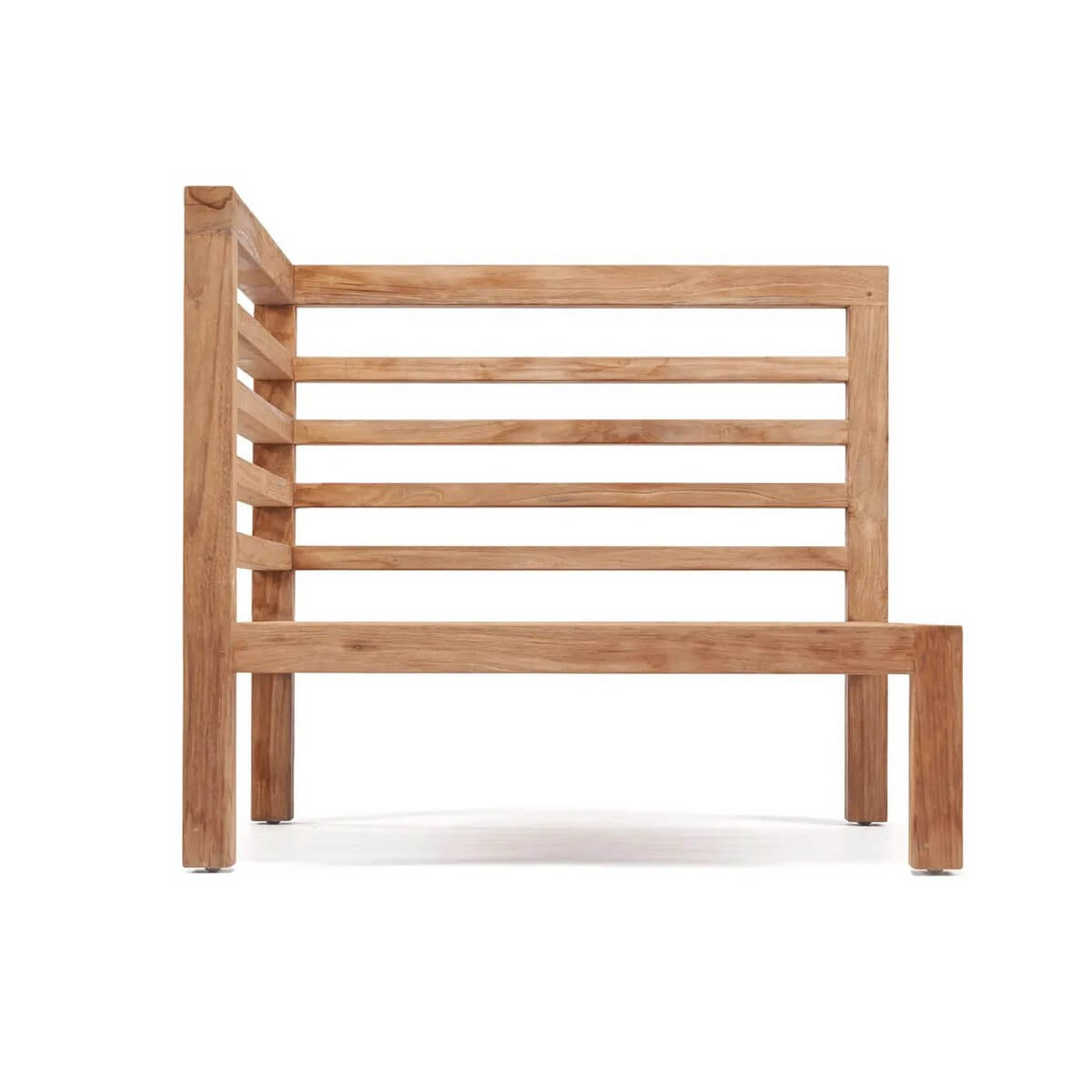 Bohemian style modular left corner piece from De Moyo collection, sustainable outdoor seating with natural wood finish.
