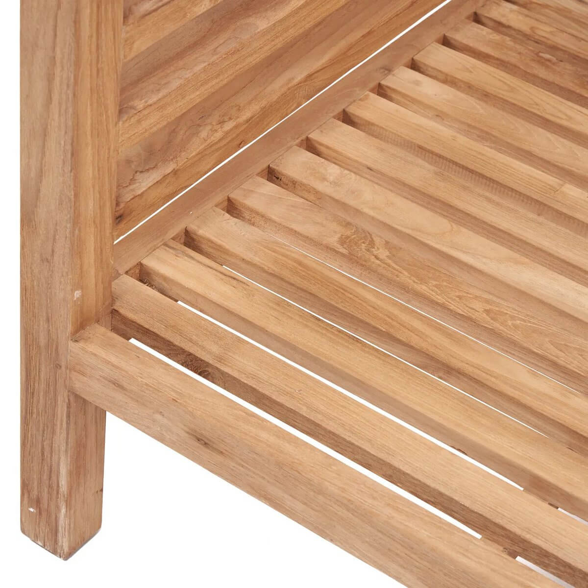 Close-up of the De Moyo modular bohemian corner piece in natural wood, perfect for eco-friendly outdoor living spaces.
