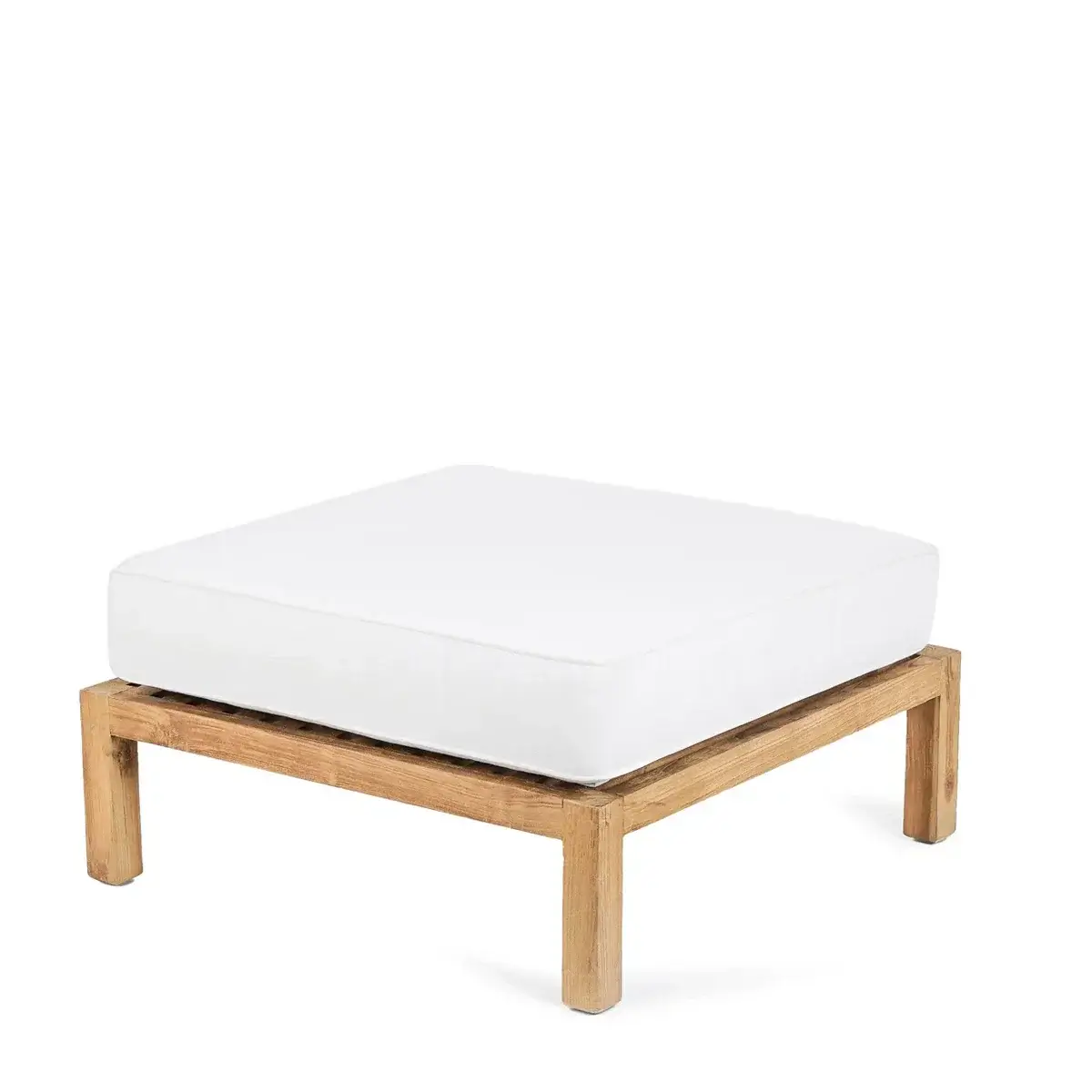 De Moyo Bohemian modulaire poef, eco-vriendelijke zitoplossing met houten frame, ideaal voor aanpasbare buitenruimtes.