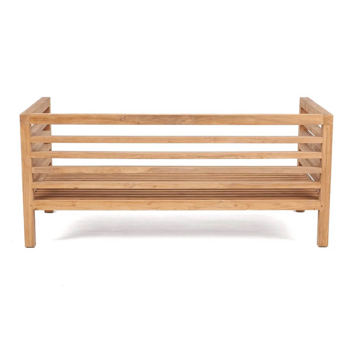 De Moyo modulaire bohemian tweezitter in hout, milieuvriendelijke luxe zitoplossing voor buiten, aanpasbaar ontwerp.