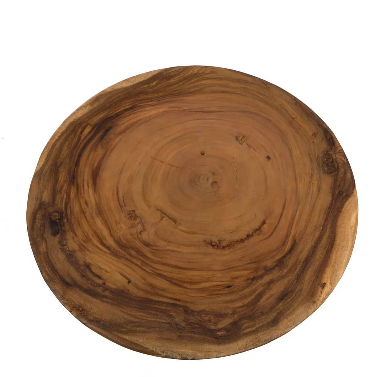 Round Bohemian coffee table made from solid Munggur wood with natural grain patterns, perfect for adding warmth to any space.