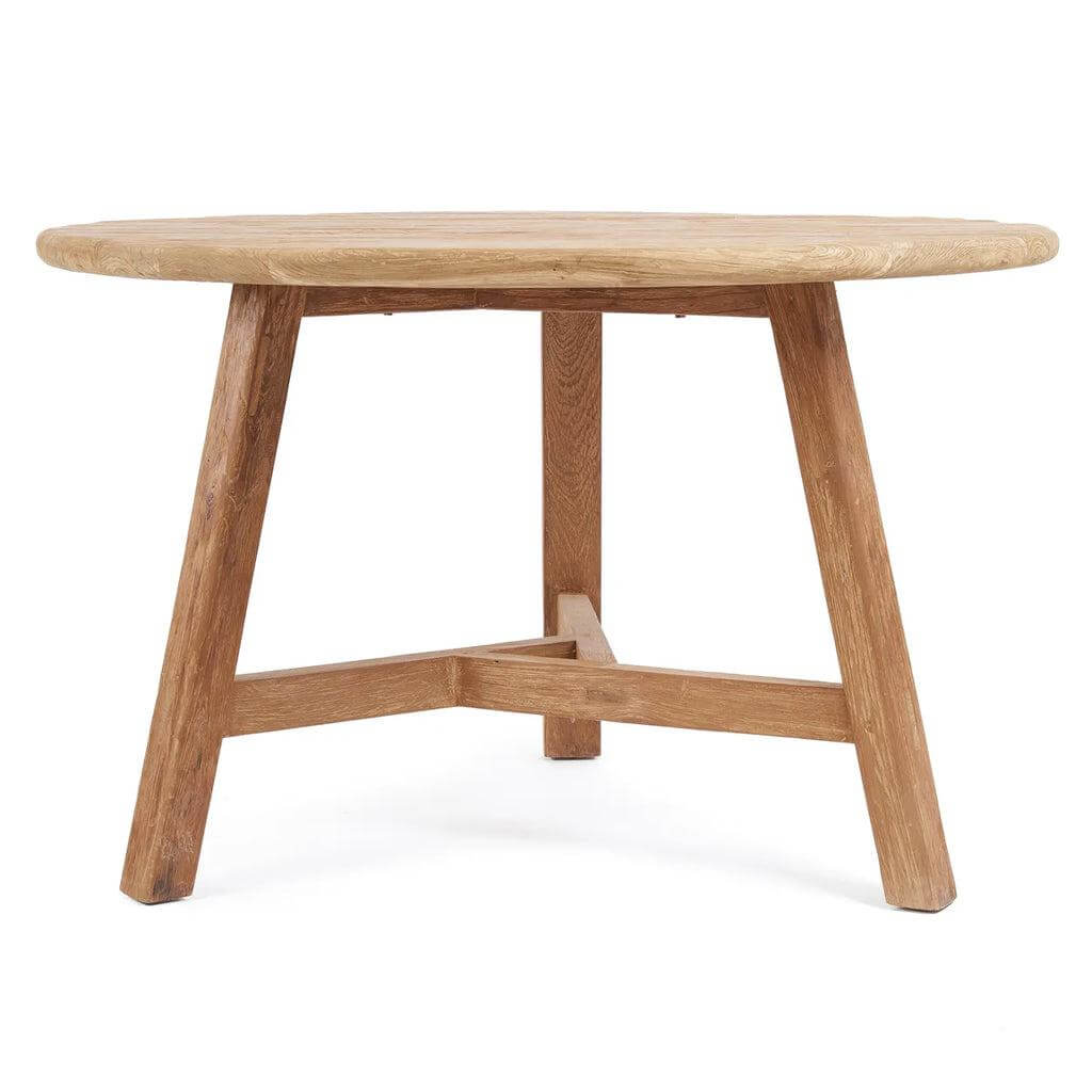 Ronde Noguchi eettafel van rustiek geupcycled teakhout, ideale tafel voor elke maaltijd en gelegenheid.