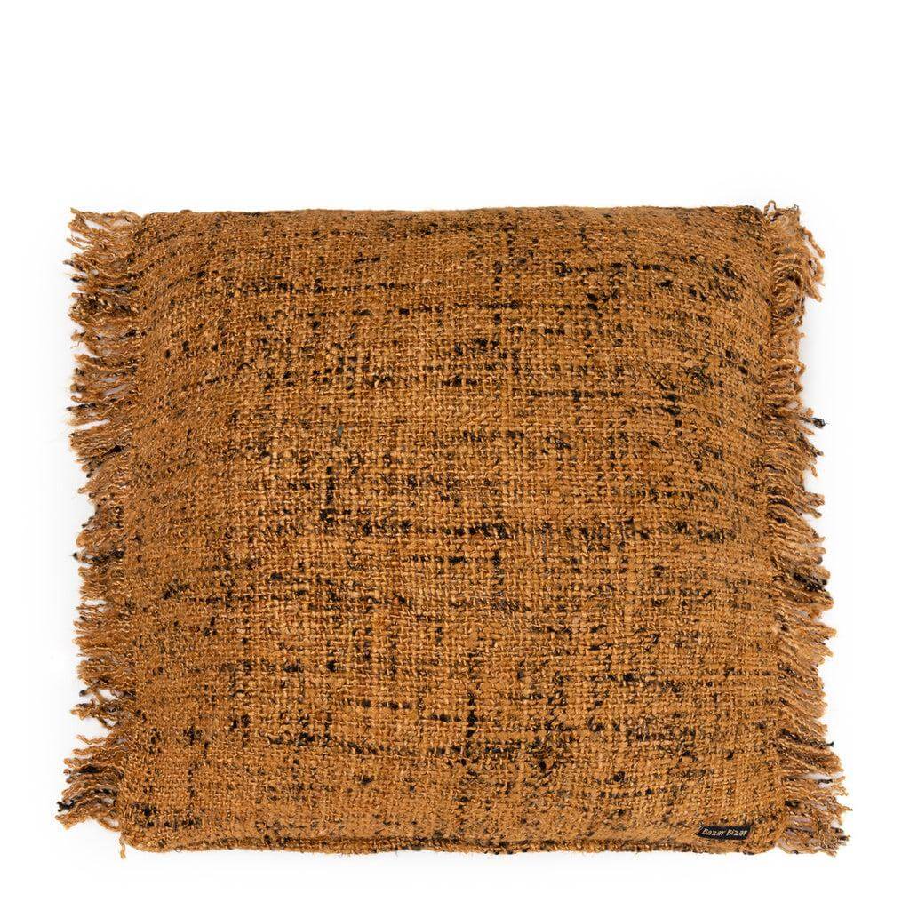 Oh My Gee Kussenhoes in kaneel en zwart, 60x60 cm, handgemaakt katoenen textuur, perfect voor boho interieurstijl.