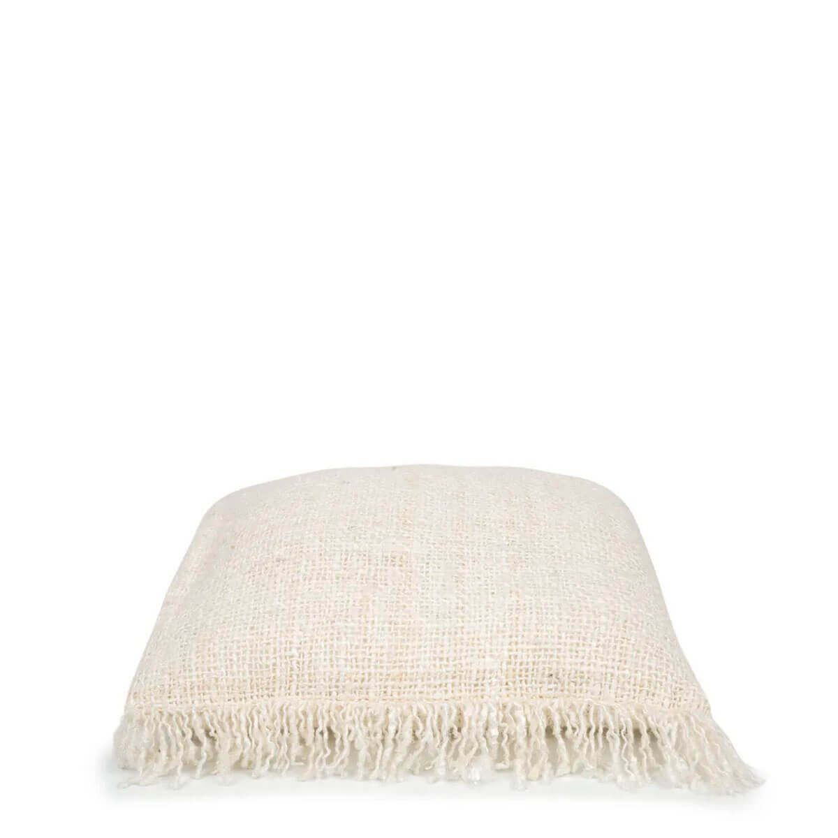 Crèmekleurige katoenen kussenhoes 40x40 met franjes, boho-stijl voor woonkamer, slaapkamer of terras. Binnenkussen niet inbegrepen.