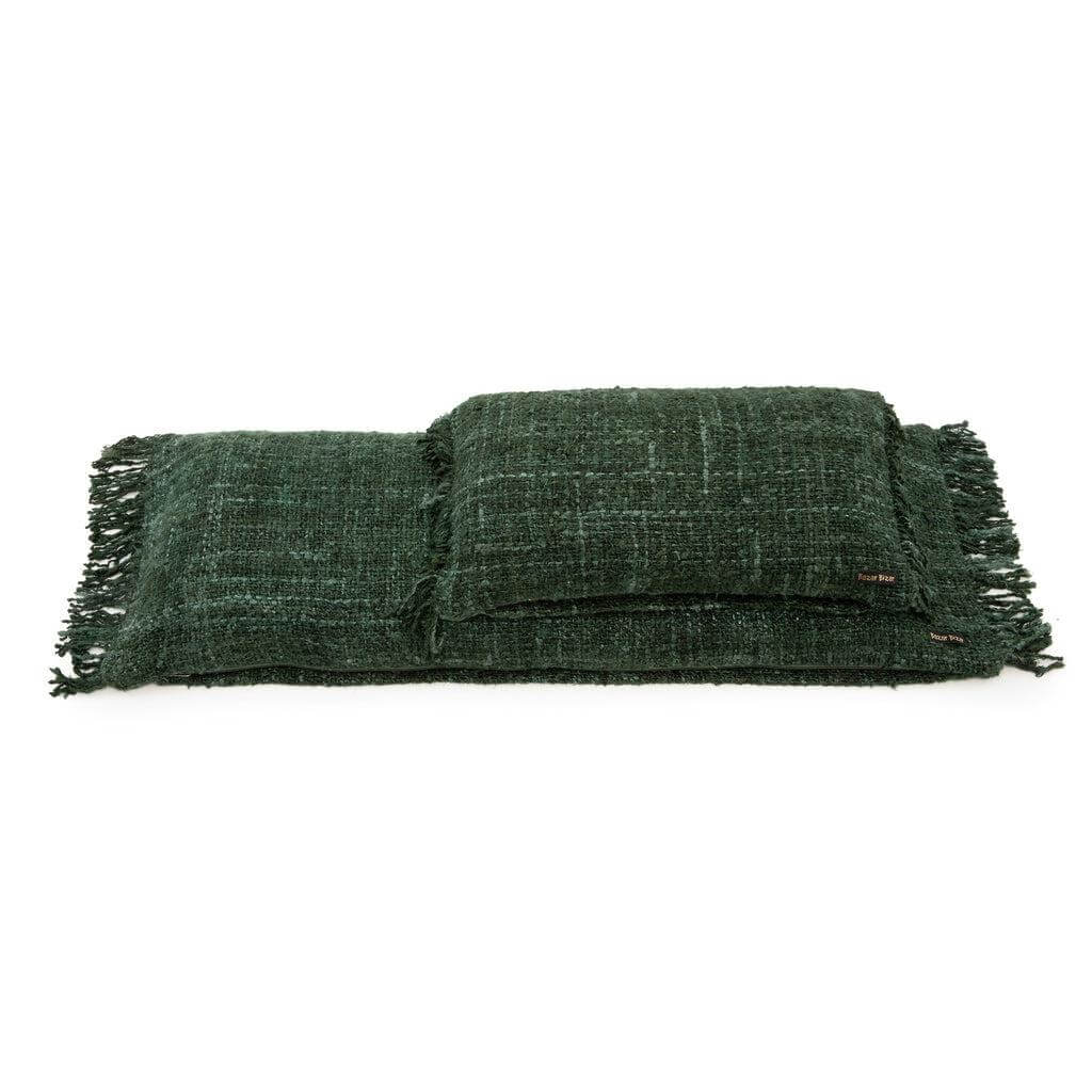 Donkergroene kussenhoes 35x100 cm, boho-stijl, voegt textuur toe aan interieur of tuin, geen binnenkussen, zacht katoen.