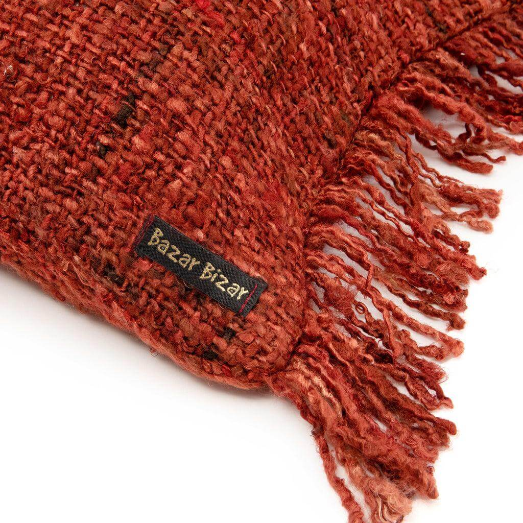 Kersenrood kussenhoes met franjes van zacht katoen, 35x100 cm, voor een boho-touch in uw interieur. Geen binnenkussen inbegrepen.