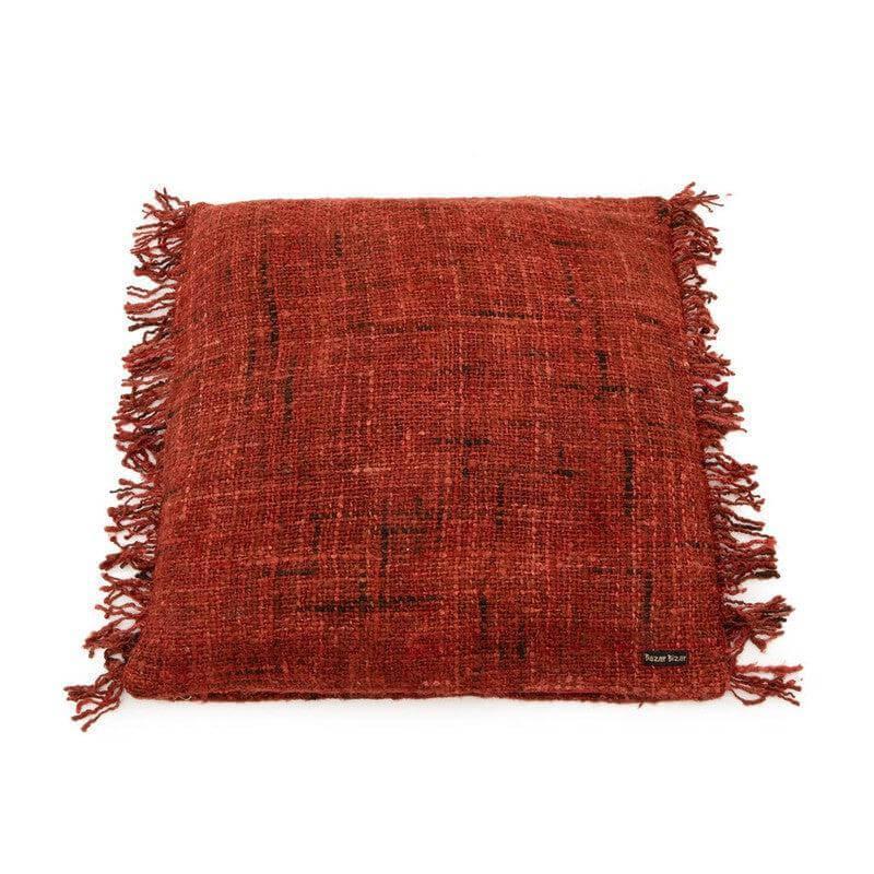 Kersenrode kussenhoes 60x60 cm, boho stijl, zacht katoen, geen binnenkussen. Perfecte touch voor interieur en tuin. De Oh My Gee.