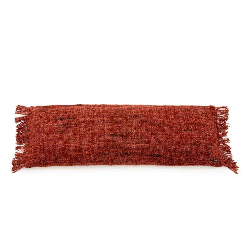 Kersenrode kussenhoes van 35x100 cm, boho-stijl, zonder binnenkussen, zacht katoen. Perfect voor interieur en tuin.