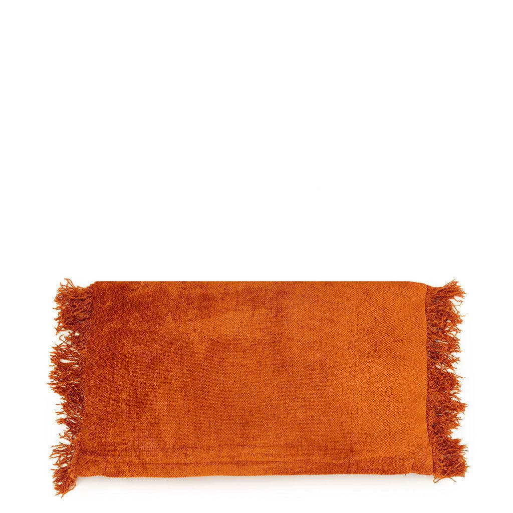 Roestkleurige kussenhoes De Oh My Gee van katoen, 30x50 cm, met boho stijl franjes. Perfect voor woonkamer of tuin. Binnenkussen niet inbegrepen.