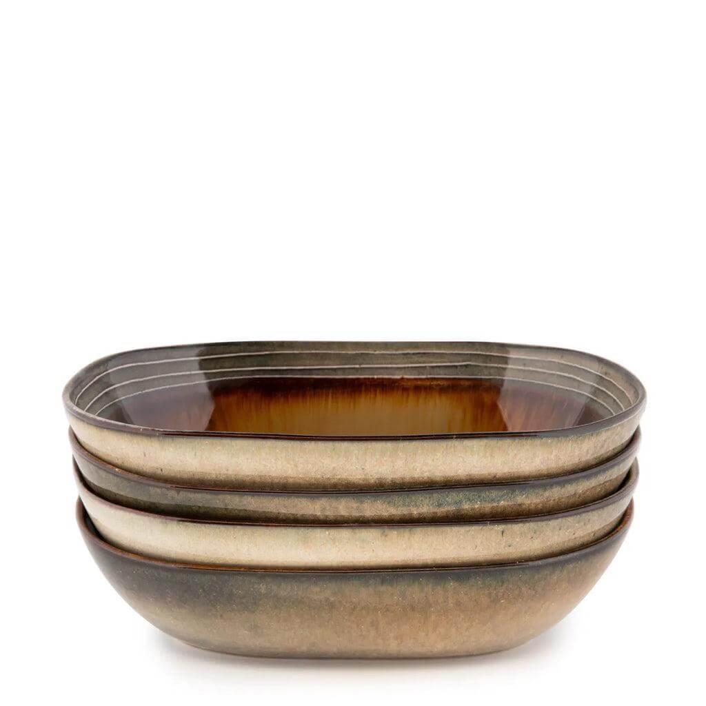 Set van 4 ovale kommen met craquelé glazuur, deel van de Comporta Collectie, perfect voor brunch en diner, uniek Portugees ontwerp.