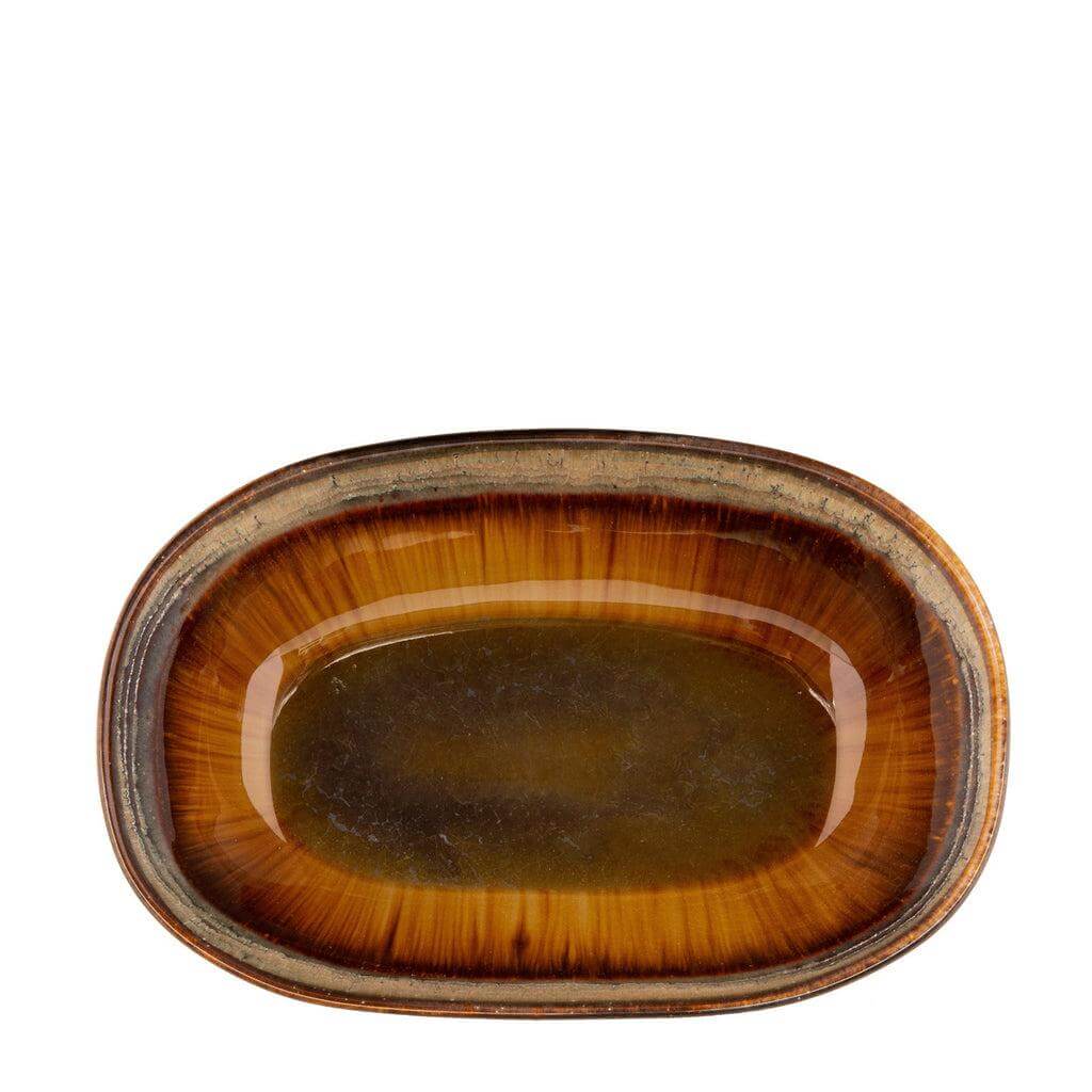 De Ovale Comporta Kom - L met craquelé glazuur, unieke Portugese keramiek voor stijlvolle tafelsetting, set van 4, bruin tinten
