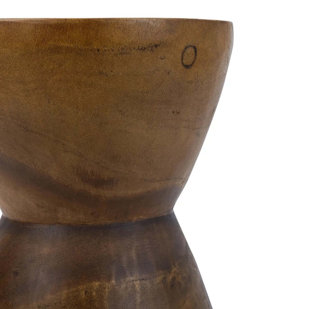 Close-up of De Pacha Mama Kruk - Naturel, showcasing its natural brown suar wood finish. Perfect for a bohemian touch. Versatile stool or table.