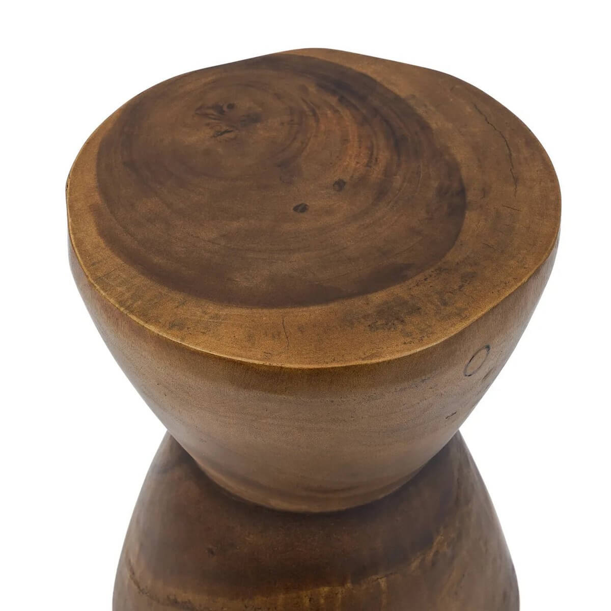 Bohemian style Pacha Mama stool made of suar wood with natural brown finish, perfect for a rustic touch or as a versatile side table.