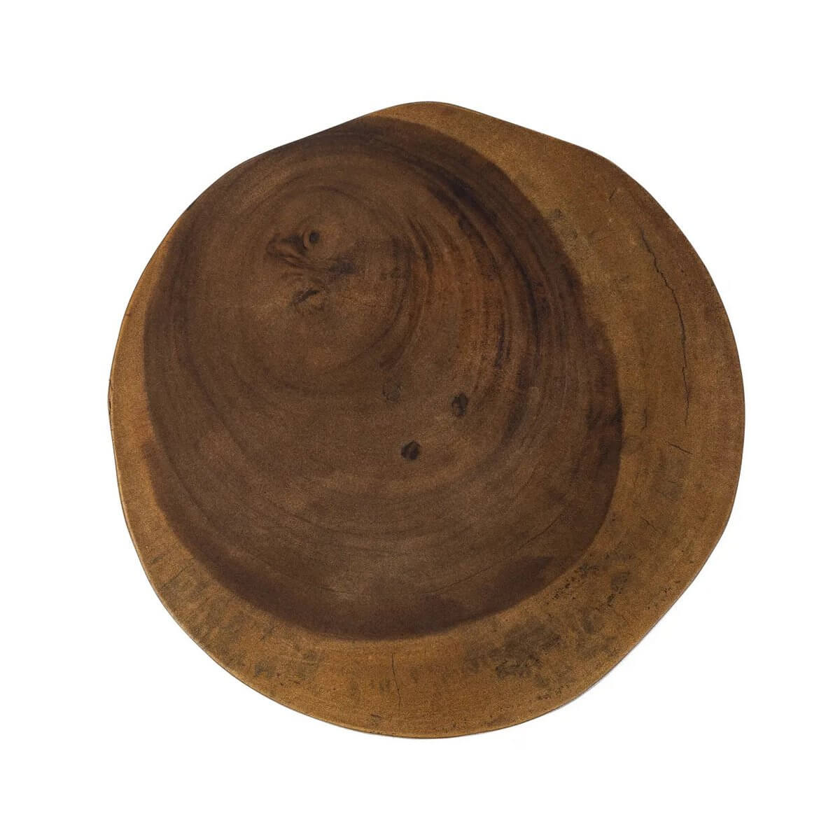 Top view of Pacha Mama bohemian stool in natural suar wood finish, showcasing organic design and rich brown earthy tones.