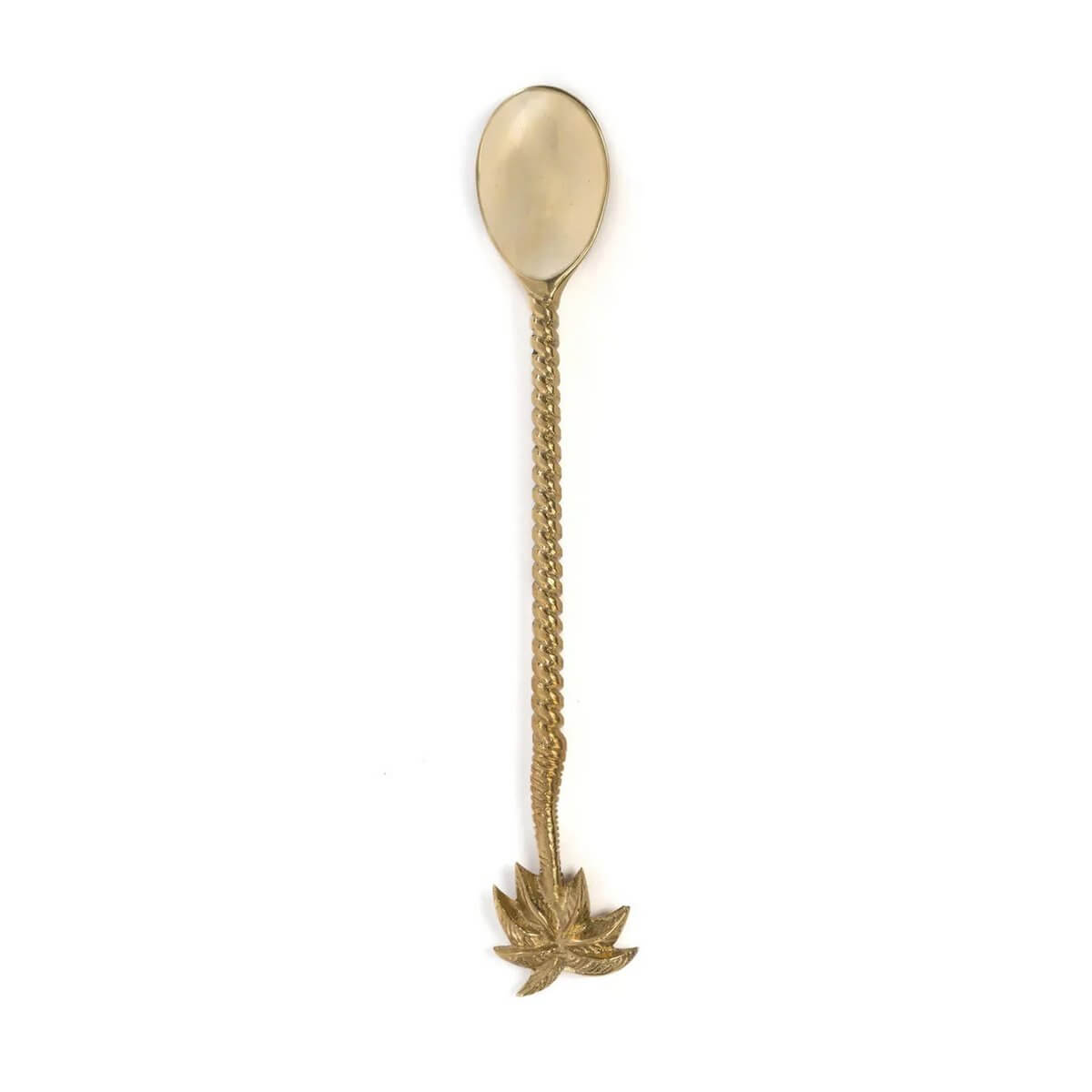 Elegant Bohemian gold spoon with palm tree detail, made from solid brass, perfect for luxurious dining experiences.