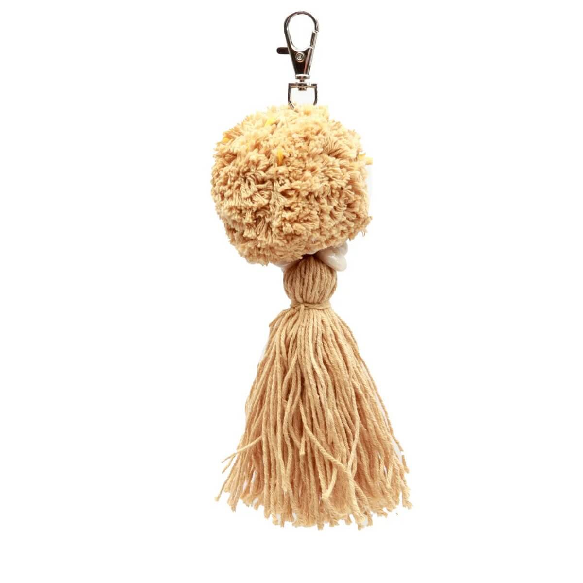 Bohemian mokka pompom-sleutelhanger van katoen met speels design, ideaal voor tassen en sleutels, voegt warme stijl toe aan je essentials.